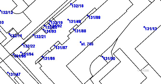 Parcela st. 755 v KÚ Trnová, Katastrální mapa