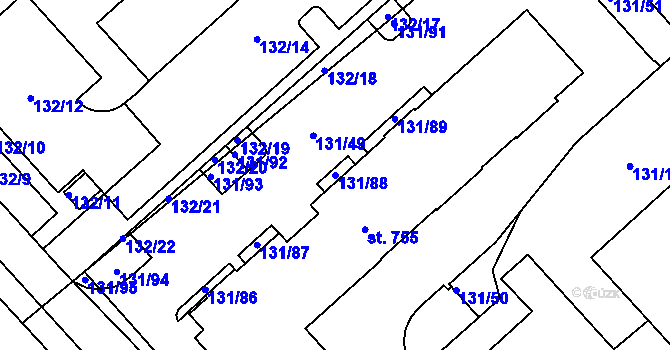 Parcela st. 131/88 v KÚ Trnová, Katastrální mapa