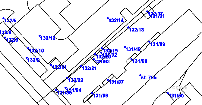 Parcela st. 131/92 v KÚ Trnová, Katastrální mapa
