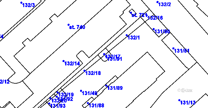 Parcela st. 132/17 v KÚ Trnová, Katastrální mapa
