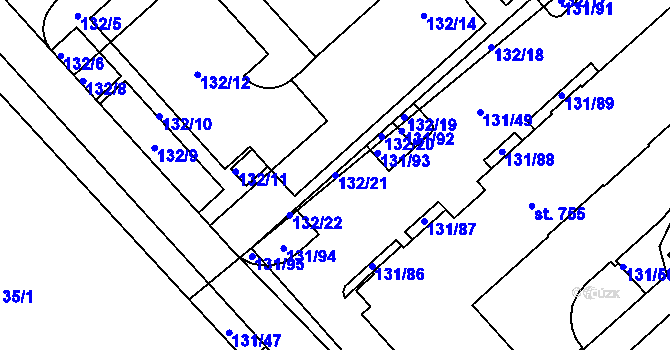 Parcela st. 132/21 v KÚ Trnová, Katastrální mapa