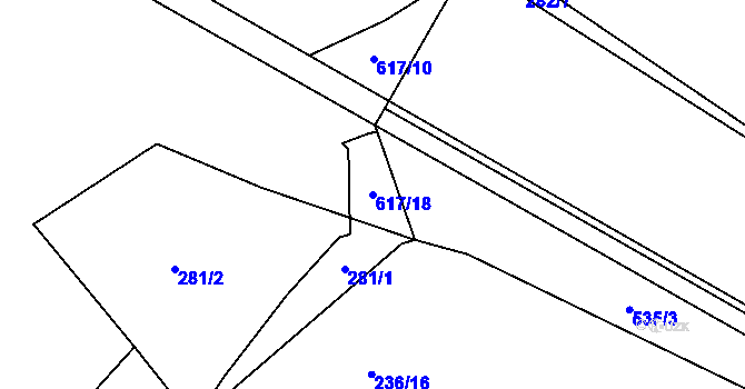 Parcela st. 617/18 v KÚ Trnová, Katastrální mapa