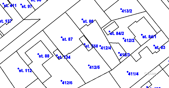 Parcela st. 758 v KÚ Trnová, Katastrální mapa