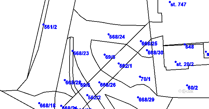 Parcela st. 69/5 v KÚ Trnová, Katastrální mapa