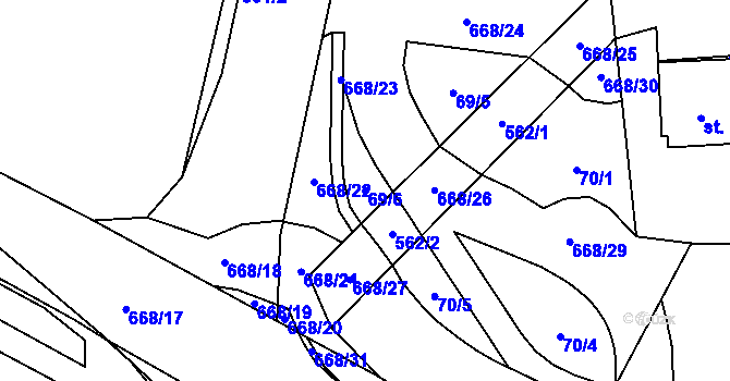Parcela st. 69/6 v KÚ Trnová, Katastrální mapa