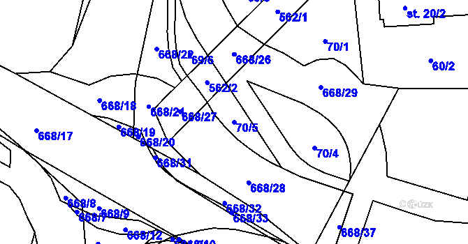 Parcela st. 70/5 v KÚ Trnová, Katastrální mapa