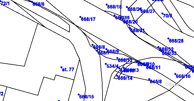 Parcela st. 668/7 v KÚ Trnová, Katastrální mapa