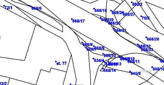 Parcela st. 668/8 v KÚ Trnová, Katastrální mapa