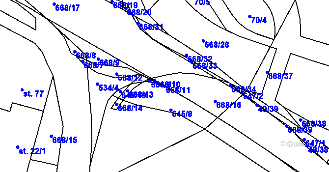 Parcela st. 668/11 v KÚ Trnová, Katastrální mapa