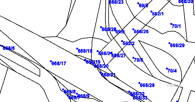 Parcela st. 668/21 v KÚ Trnová, Katastrální mapa
