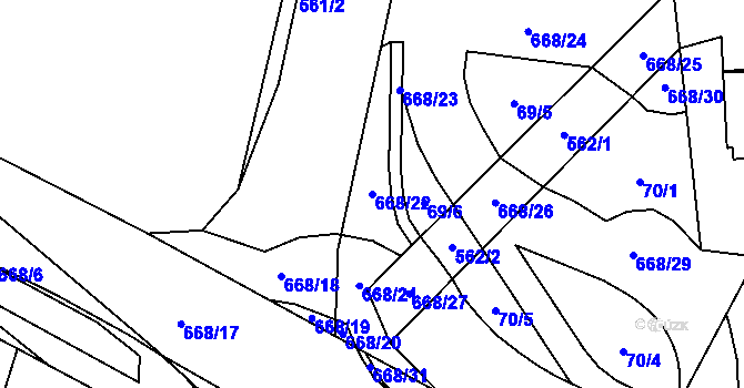 Parcela st. 668/22 v KÚ Trnová, Katastrální mapa