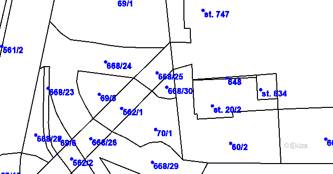 Parcela st. 668/30 v KÚ Trnová, Katastrální mapa
