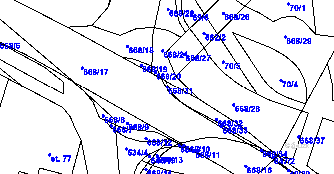 Parcela st. 668/31 v KÚ Trnová, Katastrální mapa