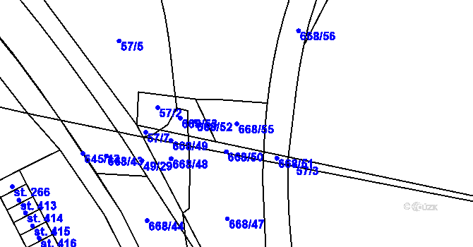 Parcela st. 668/55 v KÚ Trnová, Katastrální mapa