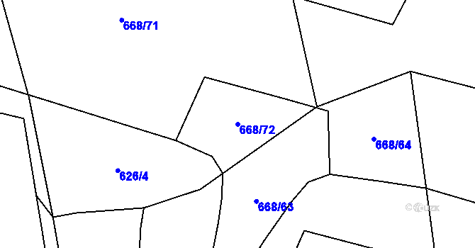 Parcela st. 668/72 v KÚ Trnová, Katastrální mapa
