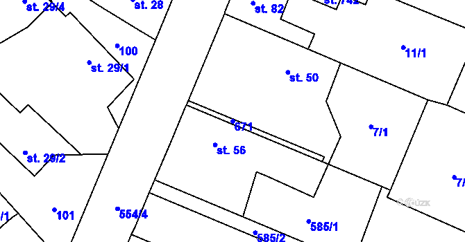 Parcela st. 671 v KÚ Trnová, Katastrální mapa