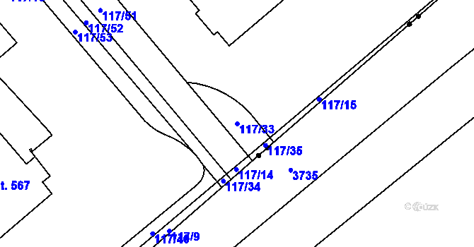 Parcela st. 117/33 v KÚ Trnová, Katastrální mapa
