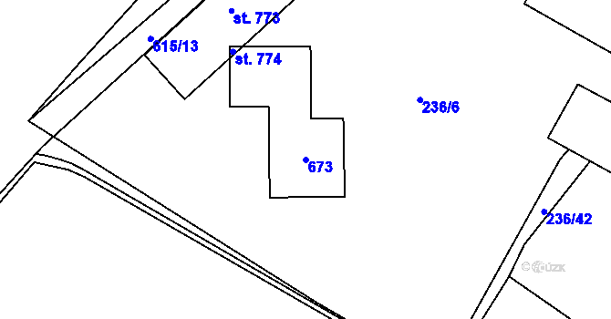 Parcela st. 673 v KÚ Trnová, Katastrální mapa