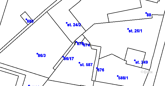 Parcela st. 674 v KÚ Trnová, Katastrální mapa