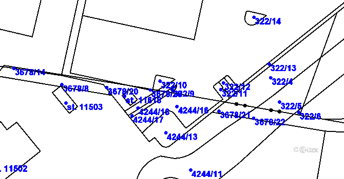 Parcela st. 322/9 v KÚ Trnová, Katastrální mapa