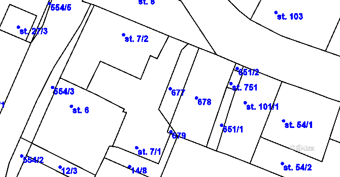Parcela st. 677 v KÚ Trnová, Katastrální mapa