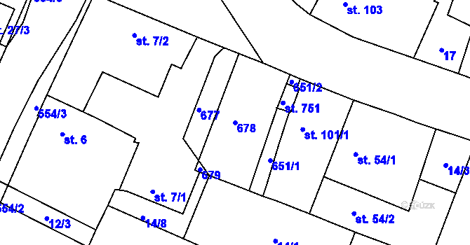 Parcela st. 678 v KÚ Trnová, Katastrální mapa