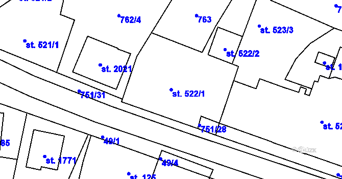 Parcela st. 522/1 v KÚ Svítkov, Katastrální mapa