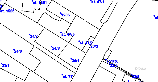 Parcela st. 47/2 v KÚ Svítkov, Katastrální mapa