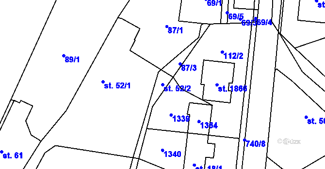 Parcela st. 52/2 v KÚ Svítkov, Katastrální mapa