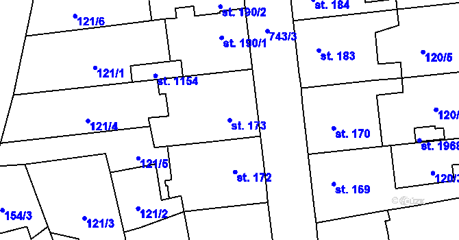 Parcela st. 173 v KÚ Svítkov, Katastrální mapa