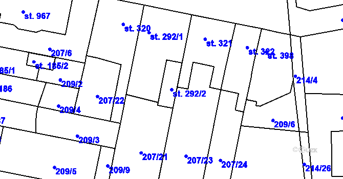 Parcela st. 292/2 v KÚ Svítkov, Katastrální mapa