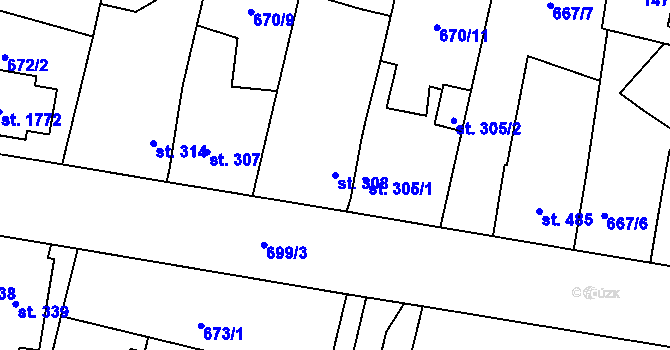 Parcela st. 308 v KÚ Svítkov, Katastrální mapa