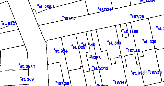 Parcela st. 316 v KÚ Svítkov, Katastrální mapa