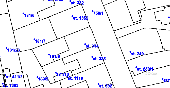 Parcela st. 334 v KÚ Svítkov, Katastrální mapa