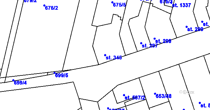 Parcela st. 345 v KÚ Svítkov, Katastrální mapa