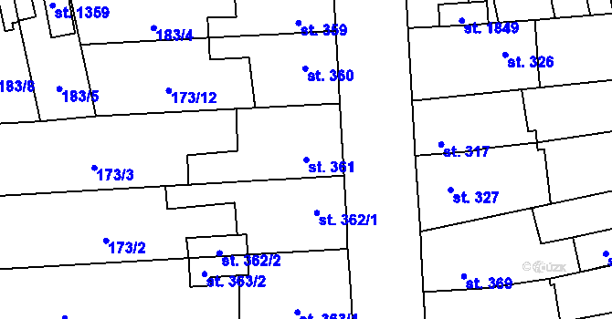 Parcela st. 361 v KÚ Svítkov, Katastrální mapa