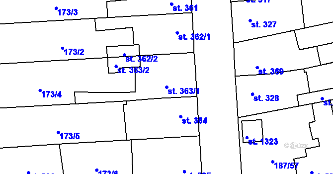 Parcela st. 363/1 v KÚ Svítkov, Katastrální mapa