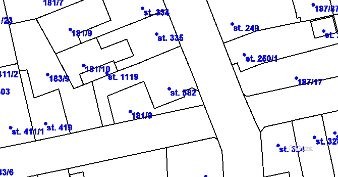 Parcela st. 382 v KÚ Svítkov, Katastrální mapa