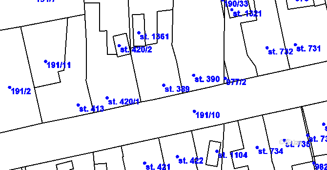 Parcela st. 389 v KÚ Svítkov, Katastrální mapa