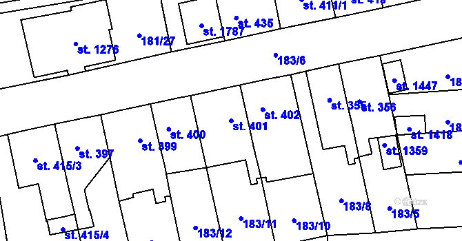 Parcela st. 401 v KÚ Svítkov, Katastrální mapa