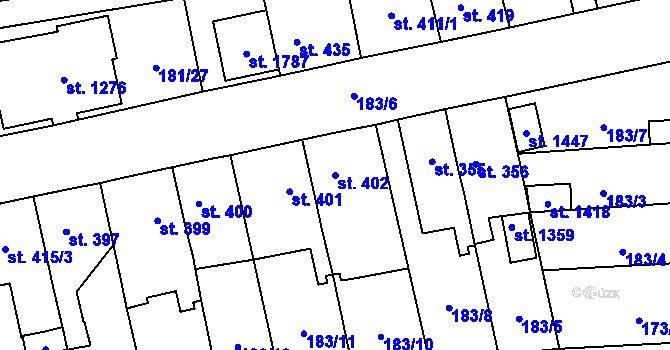 Parcela st. 402 v KÚ Svítkov, Katastrální mapa