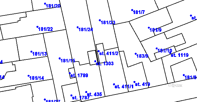Parcela st. 411/2 v KÚ Svítkov, Katastrální mapa
