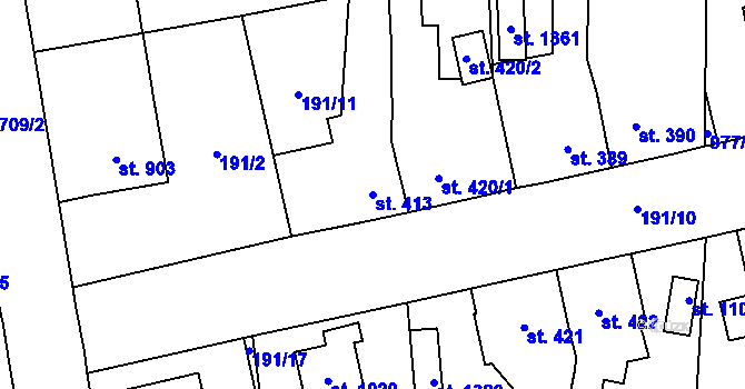 Parcela st. 413 v KÚ Svítkov, Katastrální mapa