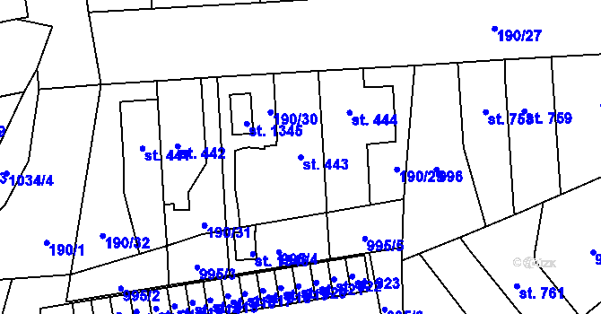 Parcela st. 443 v KÚ Svítkov, Katastrální mapa