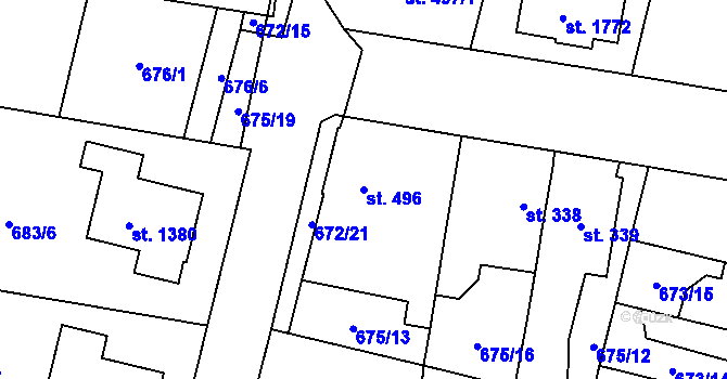 Parcela st. 496 v KÚ Svítkov, Katastrální mapa