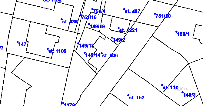 Parcela st. 506 v KÚ Svítkov, Katastrální mapa