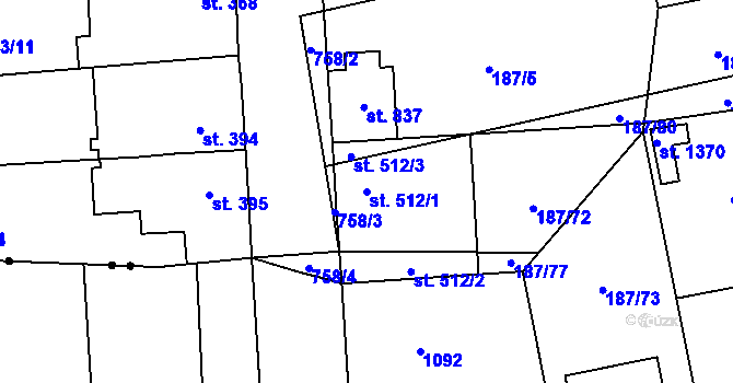 Parcela st. 512/1 v KÚ Svítkov, Katastrální mapa