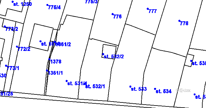 Parcela st. 532/2 v KÚ Svítkov, Katastrální mapa
