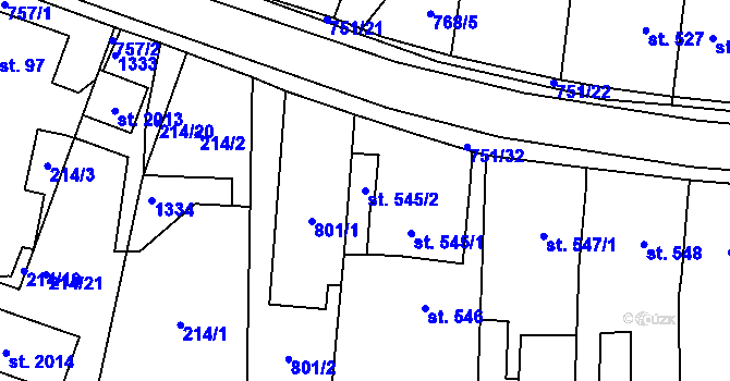 Parcela st. 545/2 v KÚ Svítkov, Katastrální mapa