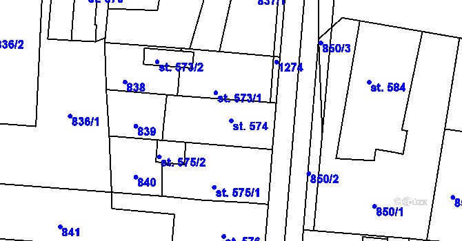 Parcela st. 574 v KÚ Svítkov, Katastrální mapa